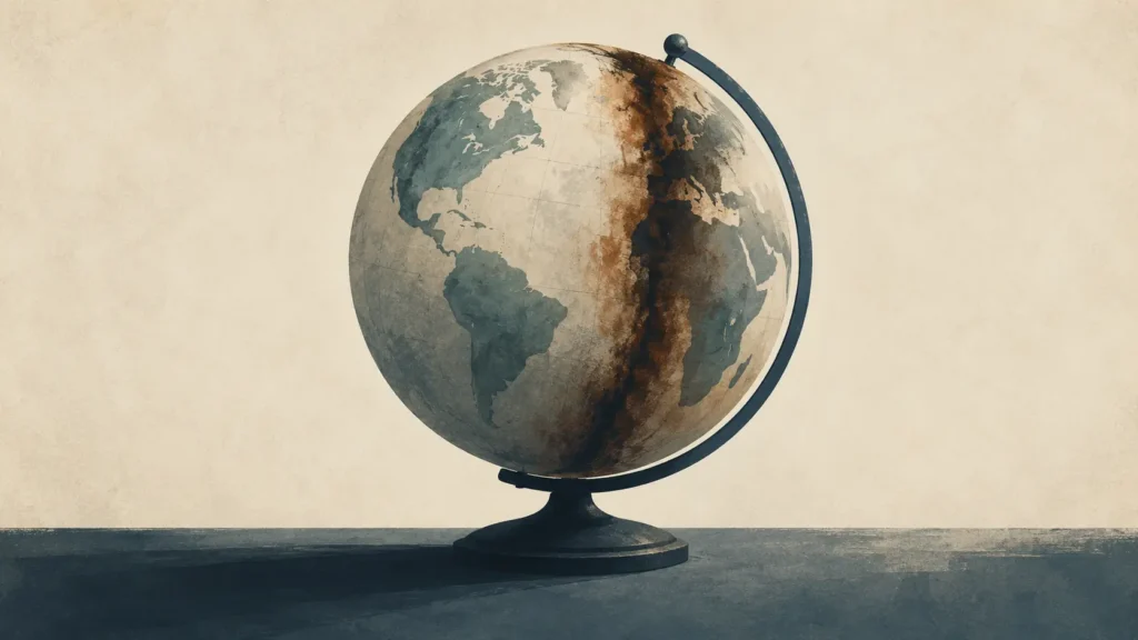 Globe of earth marked by the effects of sin