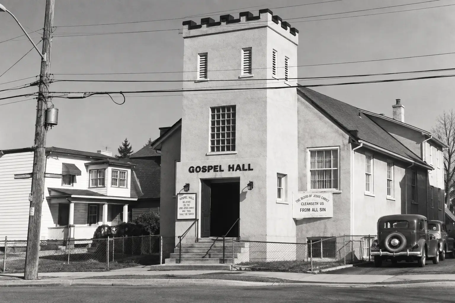 Historic exterior of Ottawa Gospel Hall at 1087 River Road in Ottawa